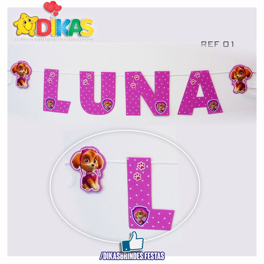 BANDEIROLAS TEMÁTICAS EM E.V.A - PATRULHA PATA SKYE