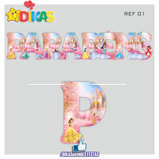 FAIXA "PARABÉNS" - PRINCESAS DISNEY