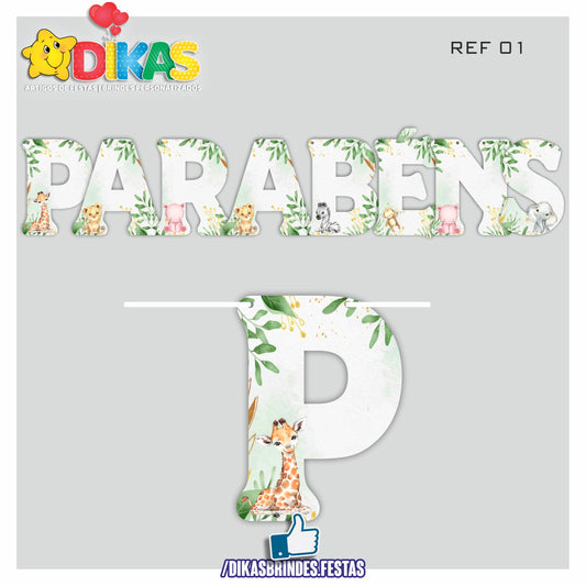 FAIXA "PARABÉNS" - ANIMAIS DA SELVA