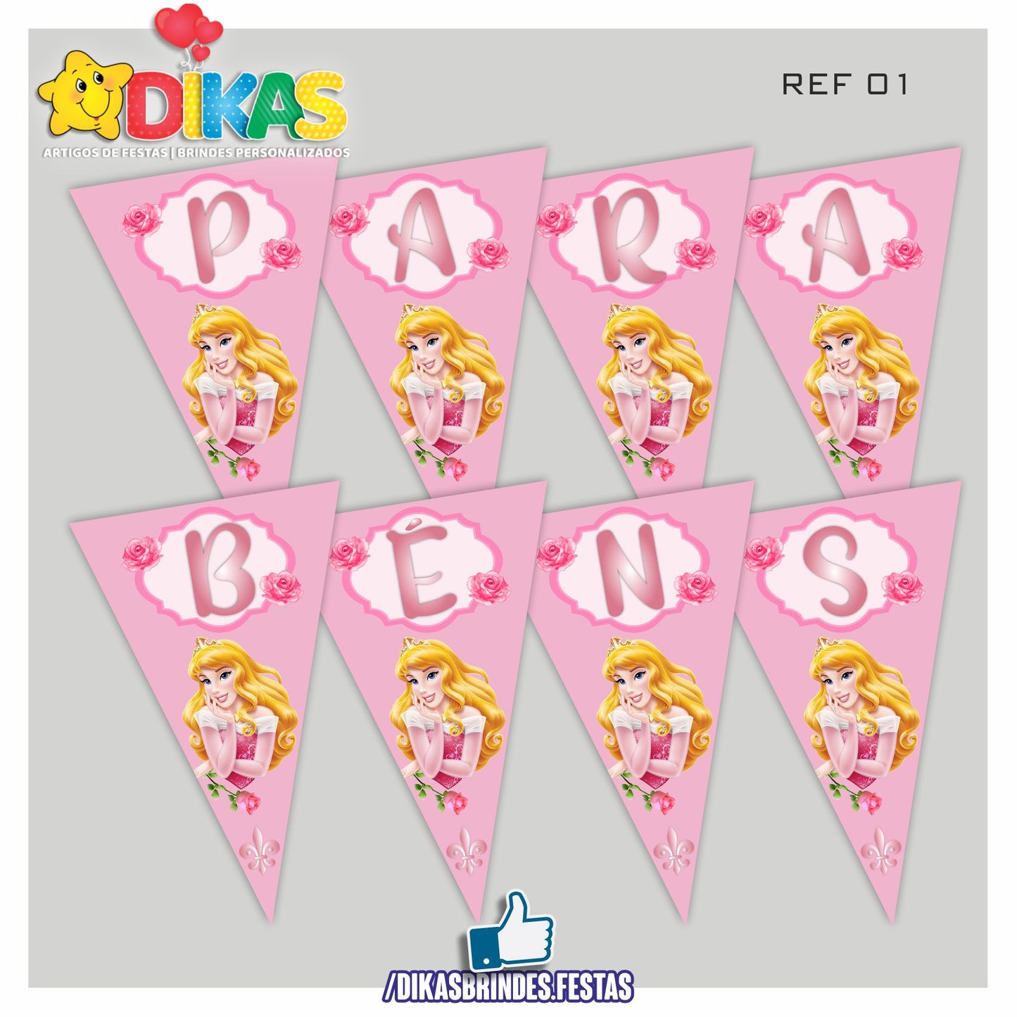 BANDEIROLA "PARABÉNS" - PRINCESA AURORA