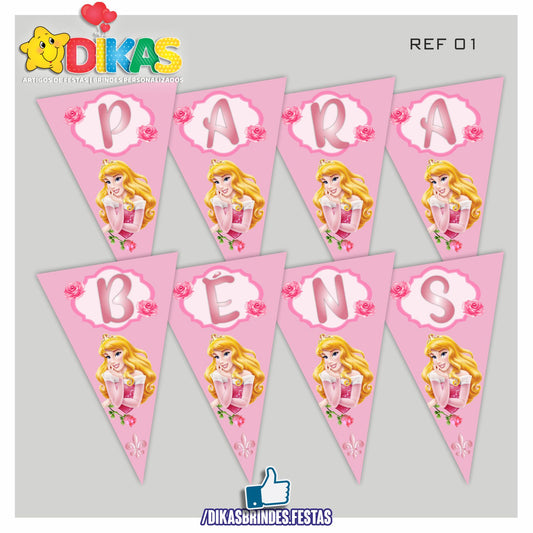 BANDEIROLA "PARABÉNS" - PRINCESA AURORA