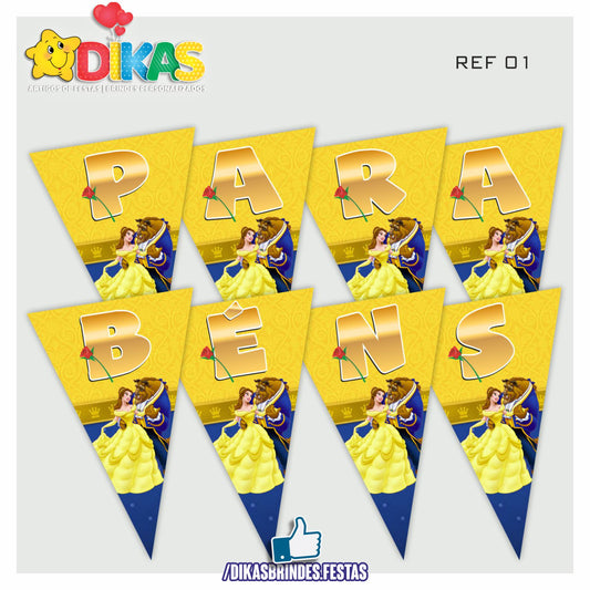 BANDEIROLA "PARABÉNS" - A BELA E A FERA