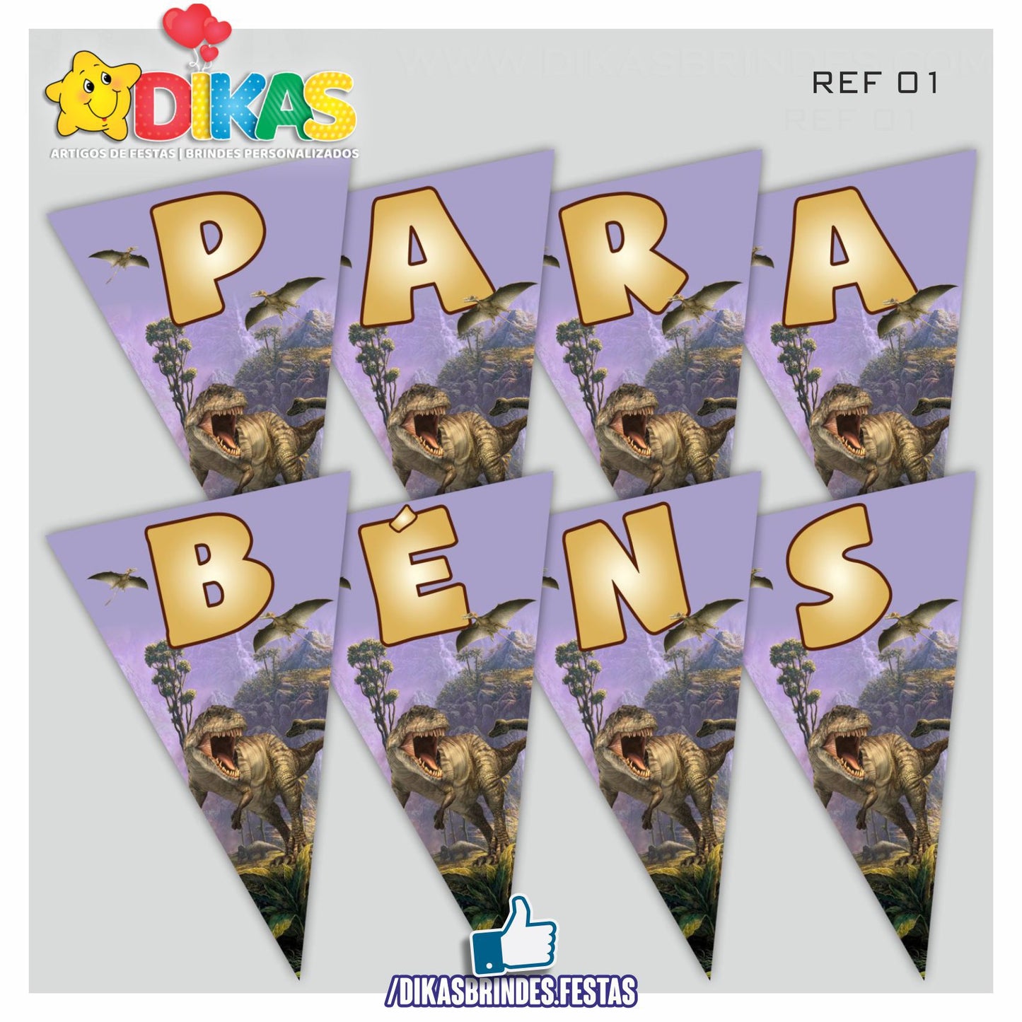 BANDEIROLA "PARABÉNS" - DINOSSAUROS