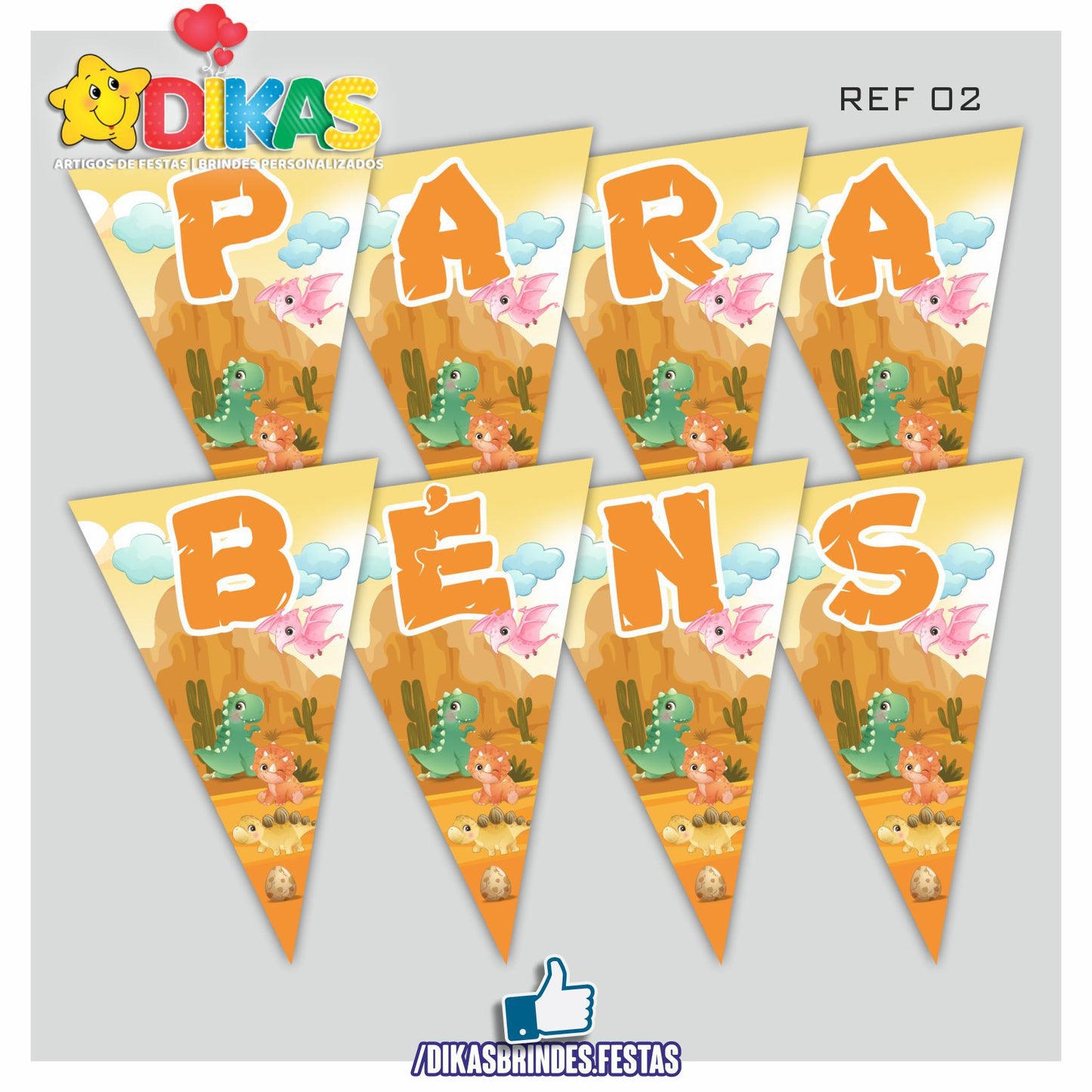 BANDEIROLA "PARABÉNS" - DINOSSAUROS