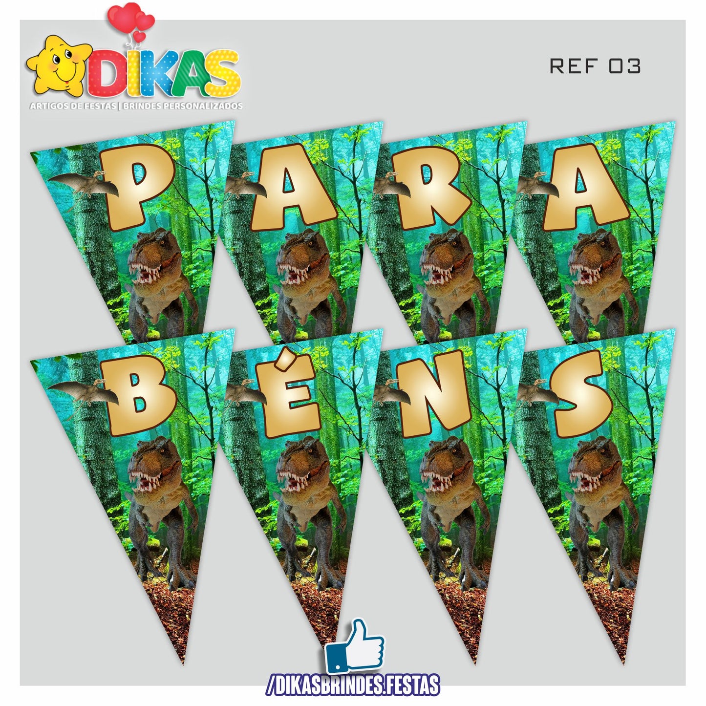BANDEIROLA "PARABÉNS" - DINOSSAUROS