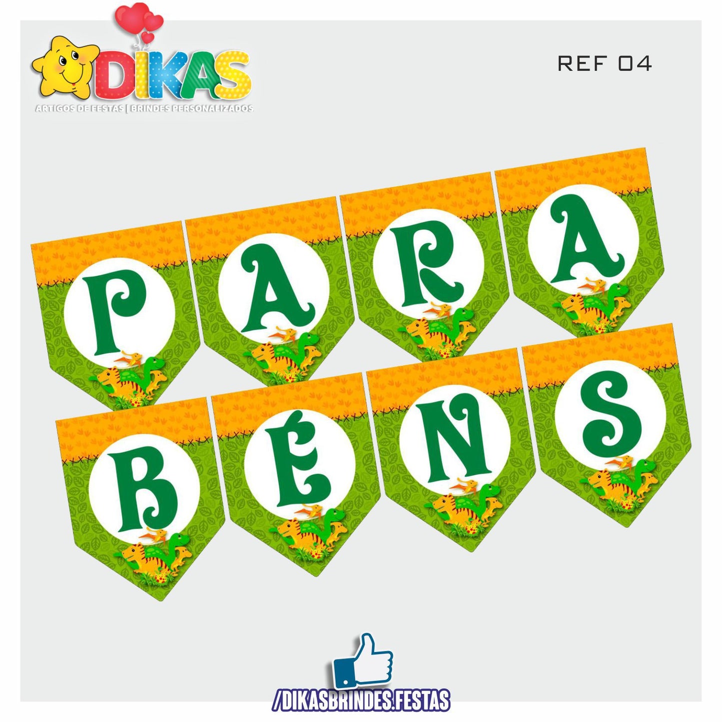 BANDEIROLA "PARABÉNS" - DINOSSAUROS