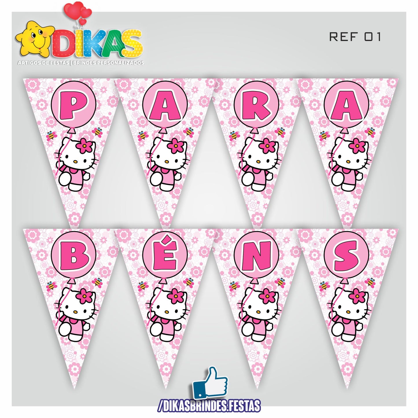 BANDEIROLA "PARABÉNS" - HELLO KITTY