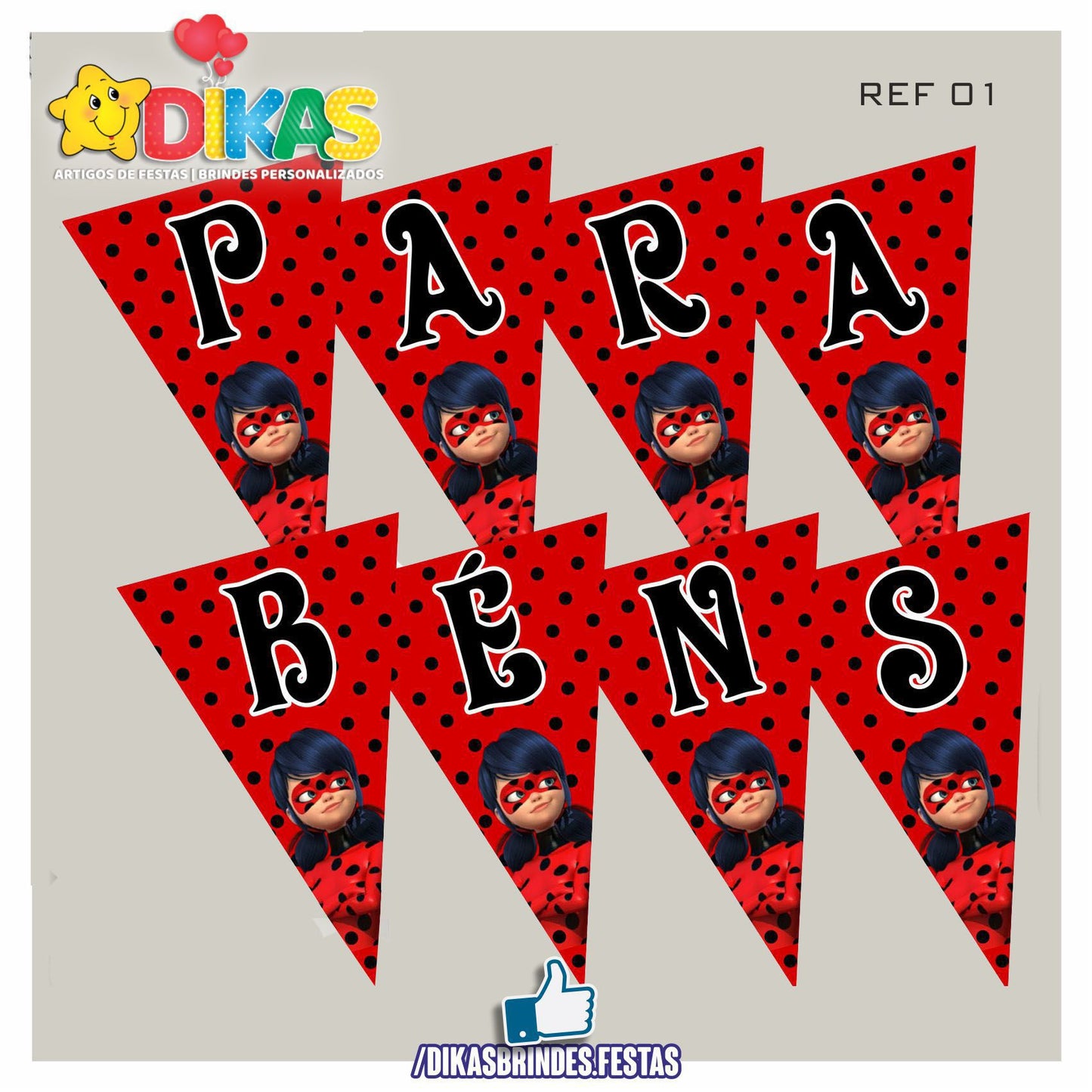 BANDEIROLA "PARABÉNS" - LADYBUG