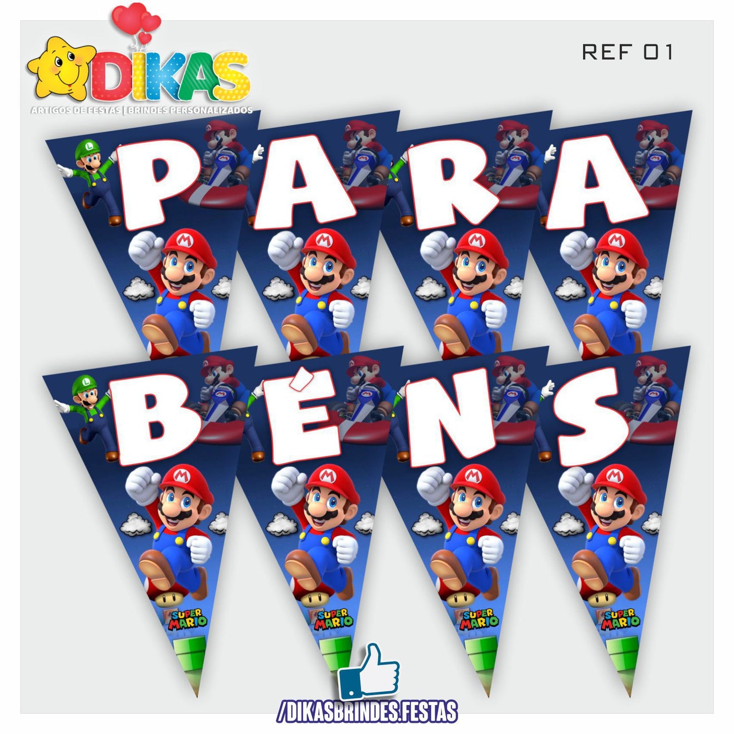 BANDEIROLA "PARABÉNS" - MARIO BROS
