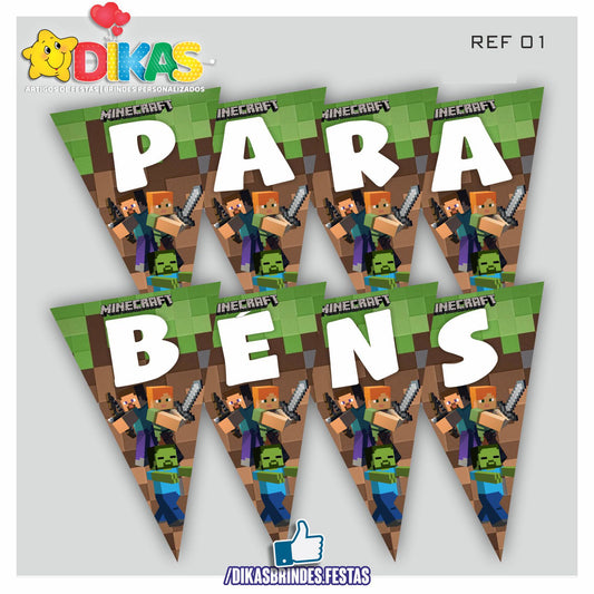BANDEIROLA "PARABÉNS" - MINECRAFT