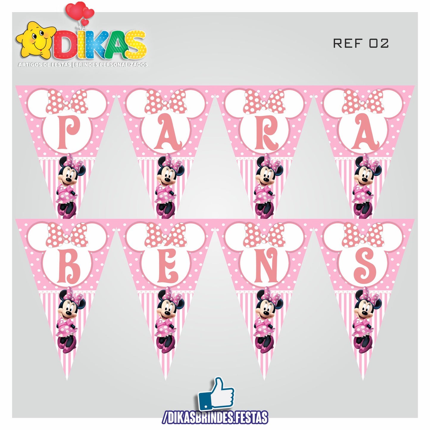 BANDEIROLA "PARABÉNS" - MINNIE ROSA