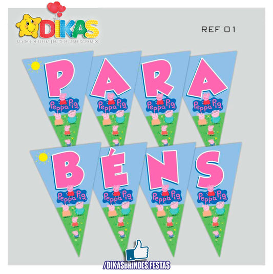 BANDEIROLA "PARABÉNS" - PORQUINHA PEPPA