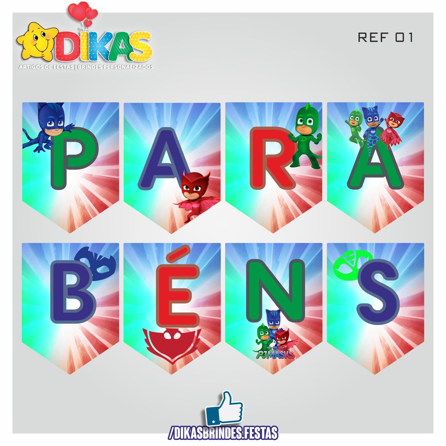 BANDEIROLA "PARABÉNS" - PJMASKS