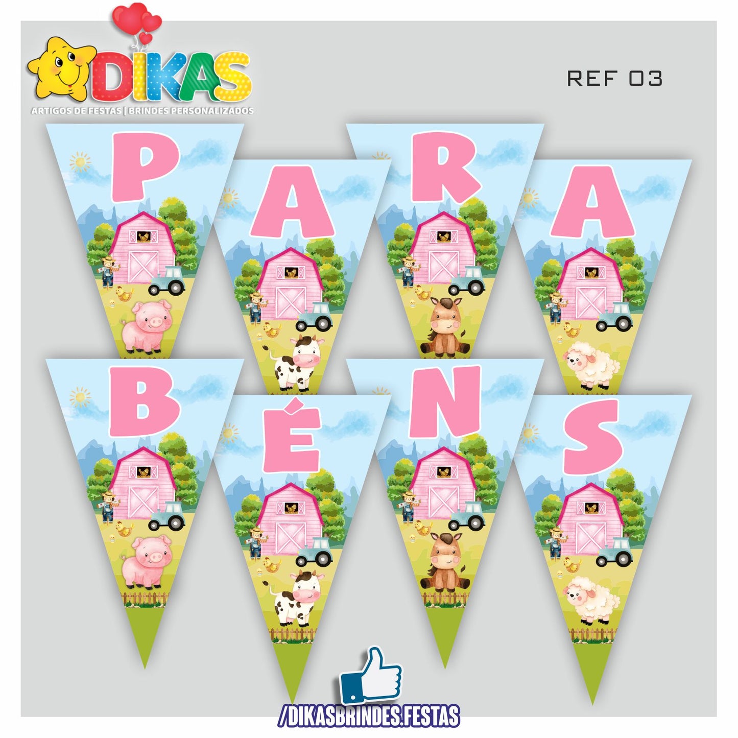 BANDEIROLA "PARABÉNS" - ANIMAIS DA QUINTA