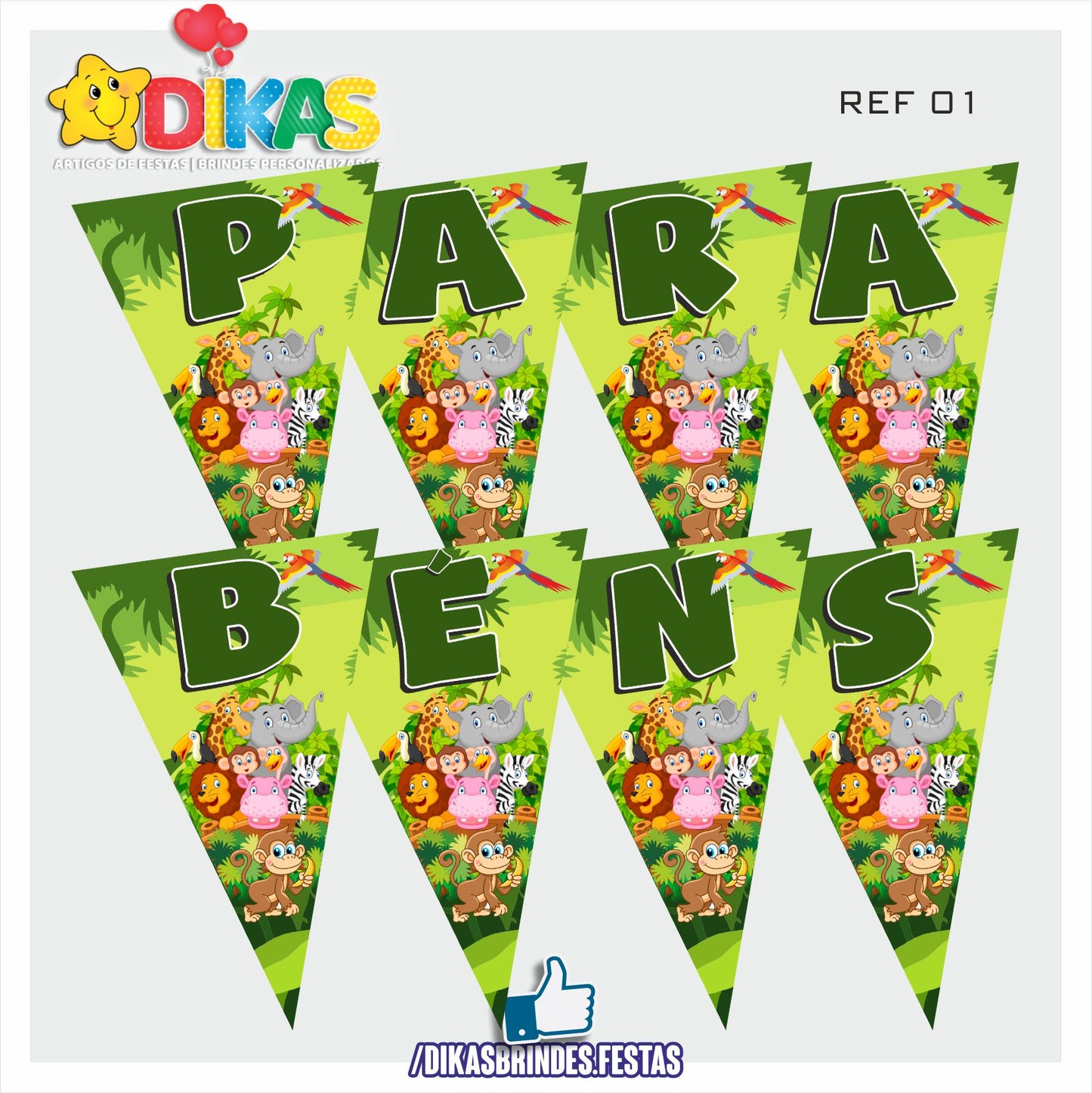 BANDEIROLA "PARABÉNS" - ANIMAIS DA SELVA