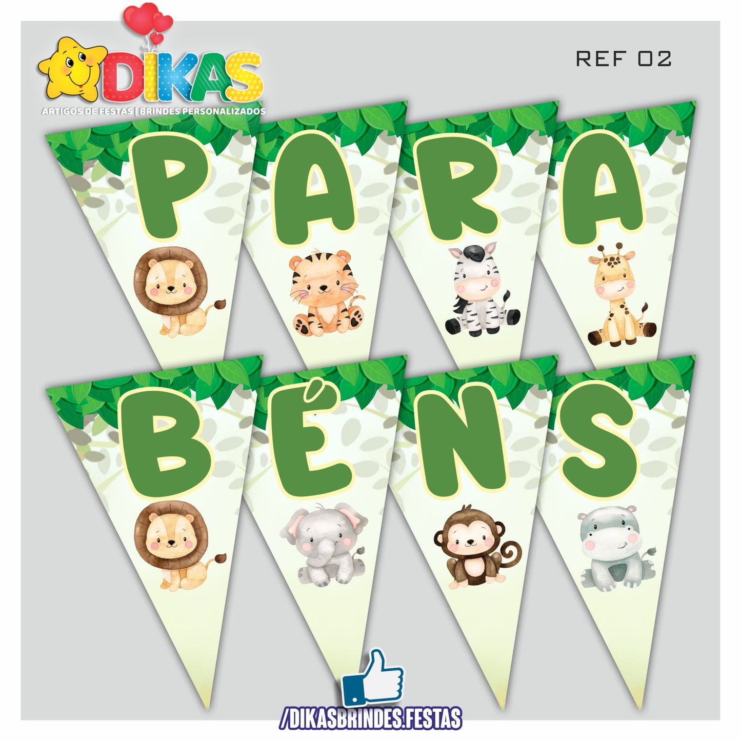 BANDEIROLA "PARABÉNS" - ANIMAIS DA SELVA