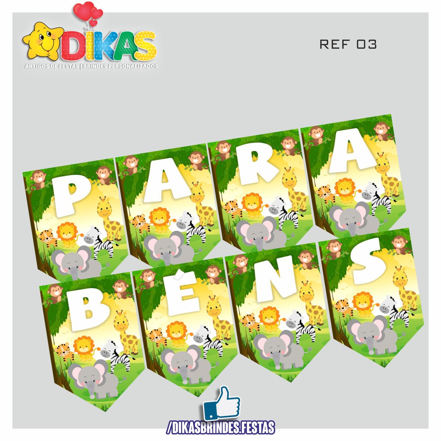 BANDEIROLA "PARABÉNS" - ANIMAIS DA SELVA
