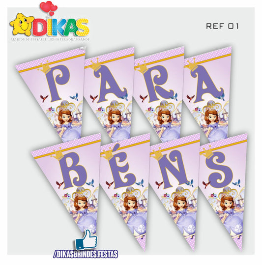BANDEIROLA "PARABÉNS" - PRINCESA SOFIA