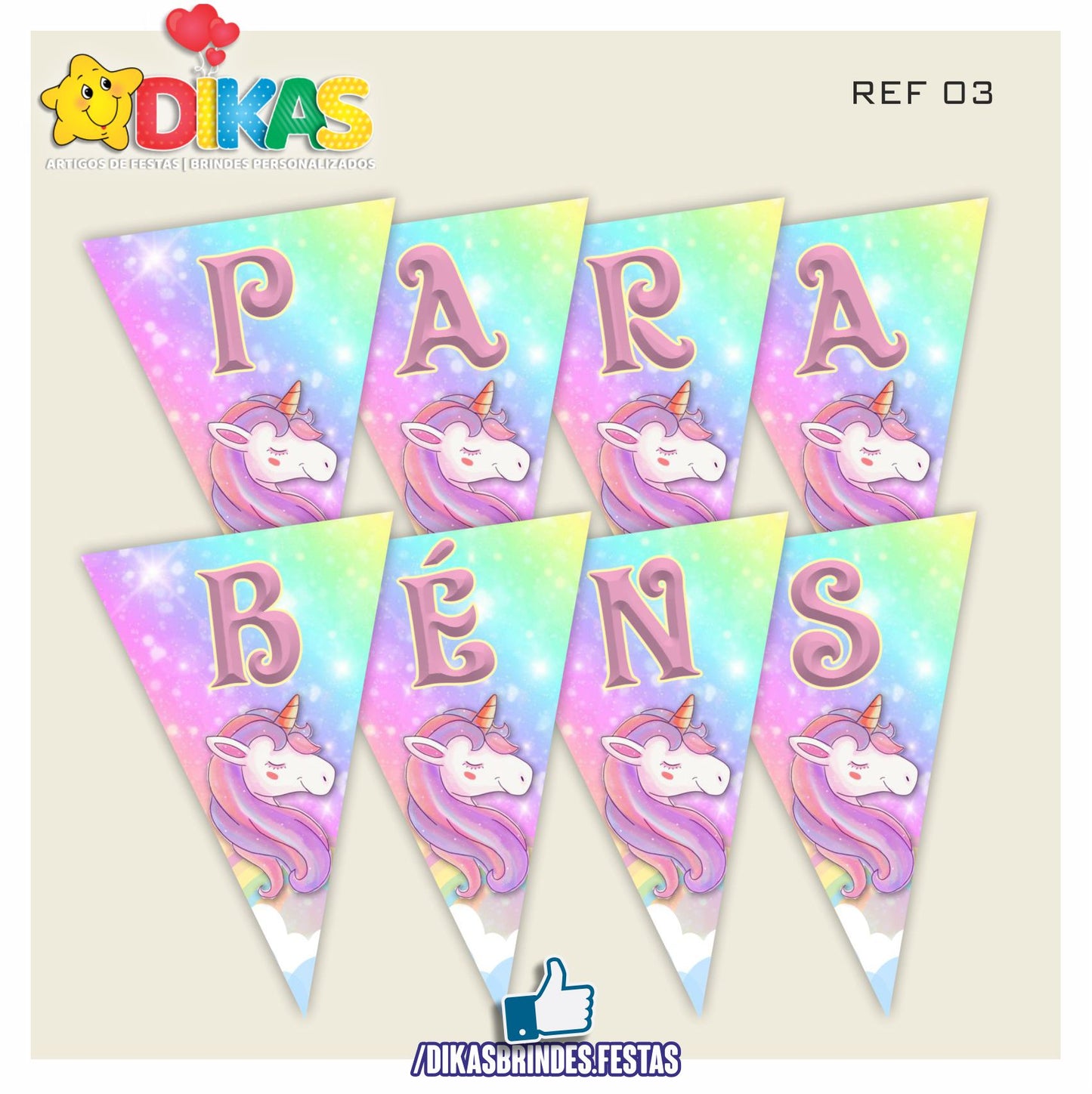BANDEIROLA "PARABÉNS" - UNICÓRNIO
