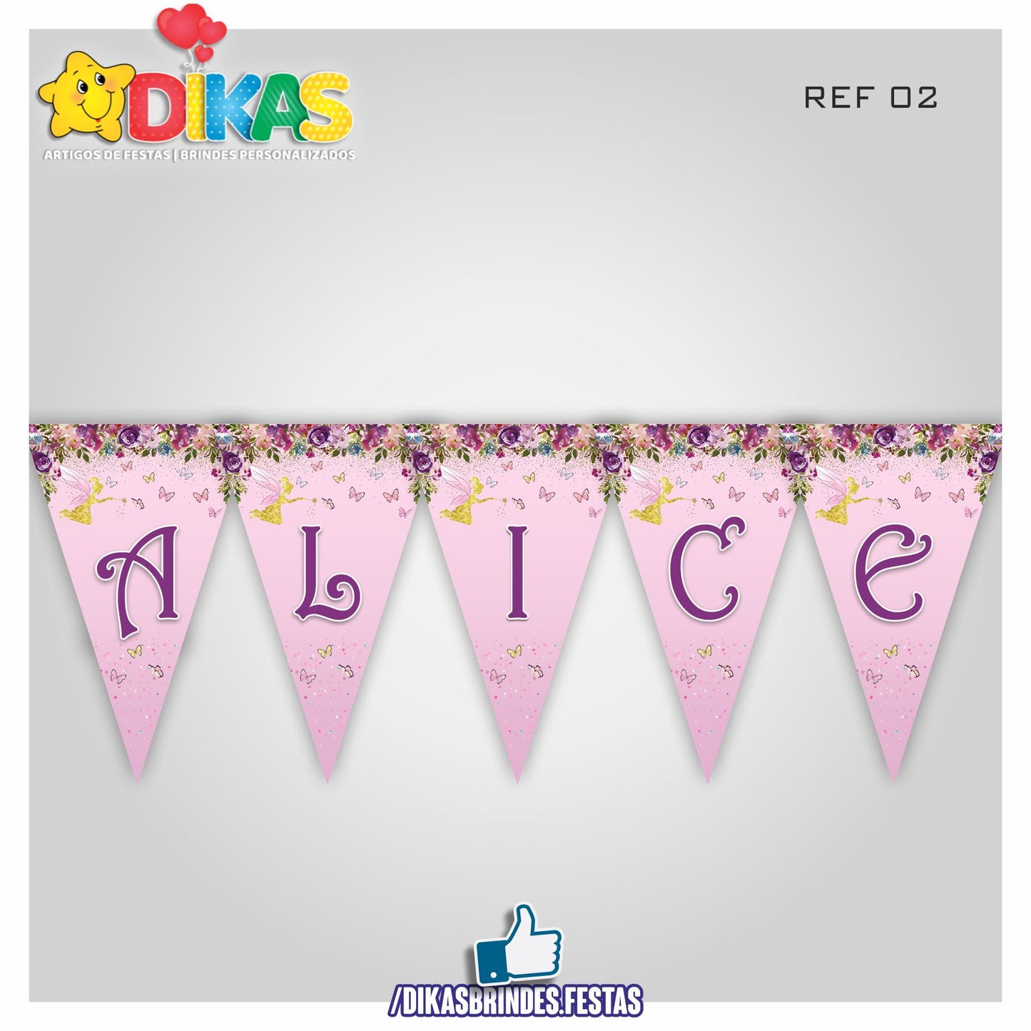 BANDEIROLA PERSONALIZADA - BORBOLETA / JARDIM ENCANTADO