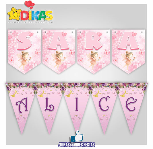 BANDEIROLA PERSONALIZADA - BORBOLETA / JARDIM ENCANTADO