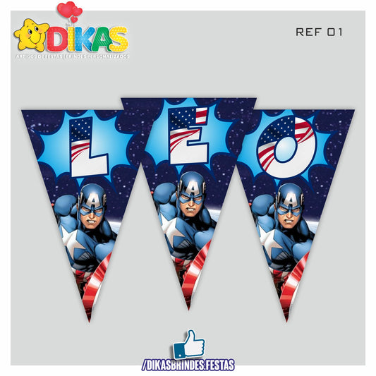 BANDEIROLA PERSONALIZADA - CAPITÃO AMÉRICA