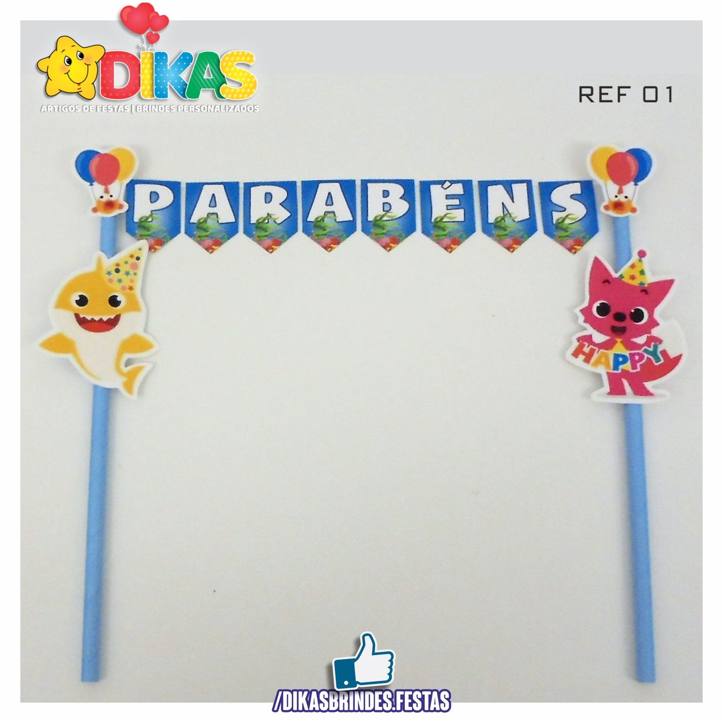 BANDEIRINHA DECORATIVA PARA BOLO - BABY SHARK