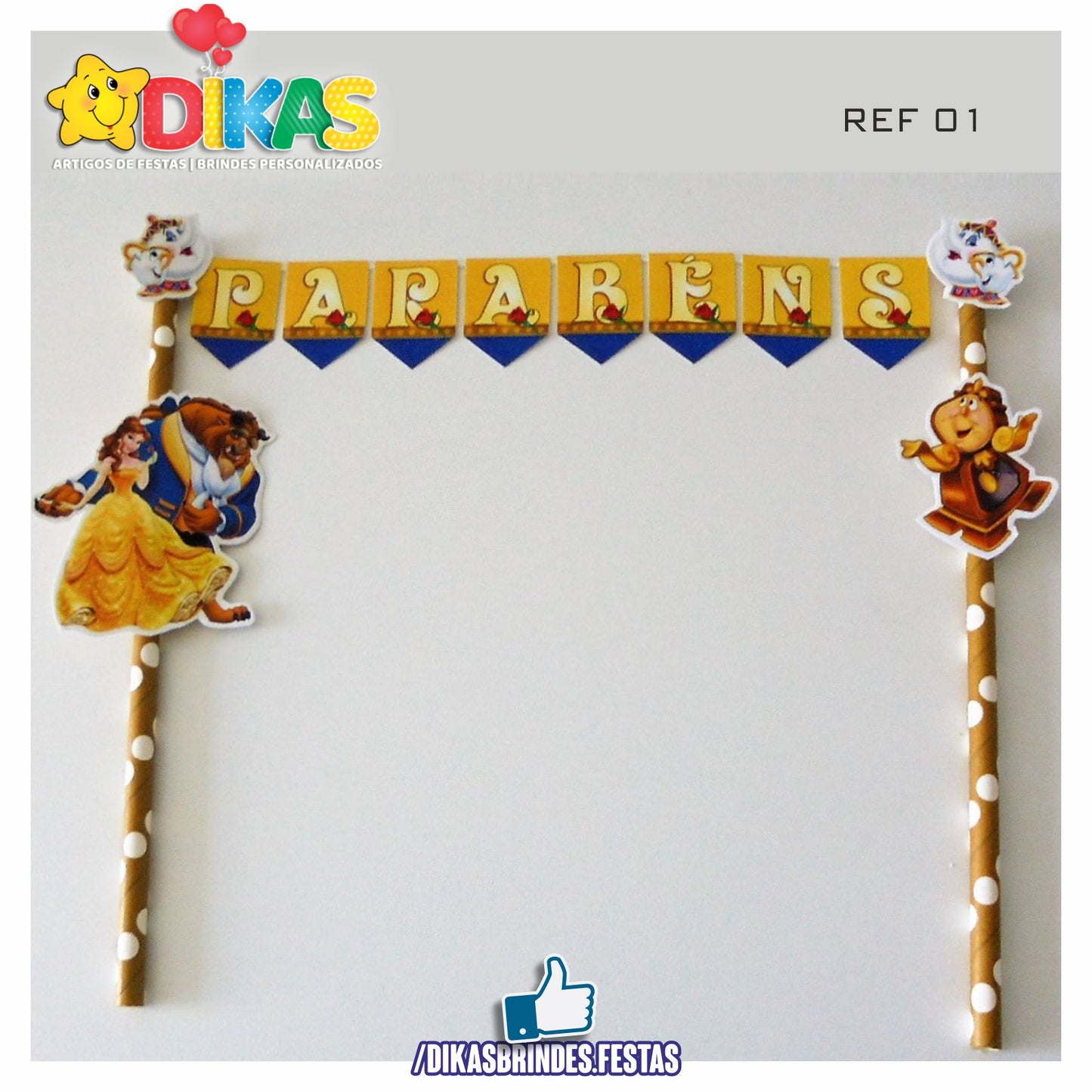 BANDEIRINHA DECORATIVA PARA BOLO - A BELA E A FERA