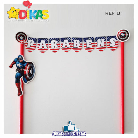 BANDEIRINHA DECORATIVA PARA BOLO - CAPITÃO AMÉRICA