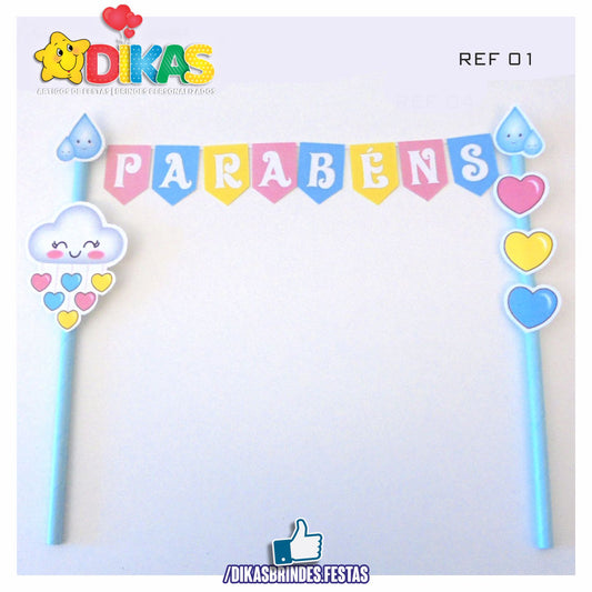 BANDEIRINHA DECORATIVA PARA BOLO - CHUVA DE AMOR
