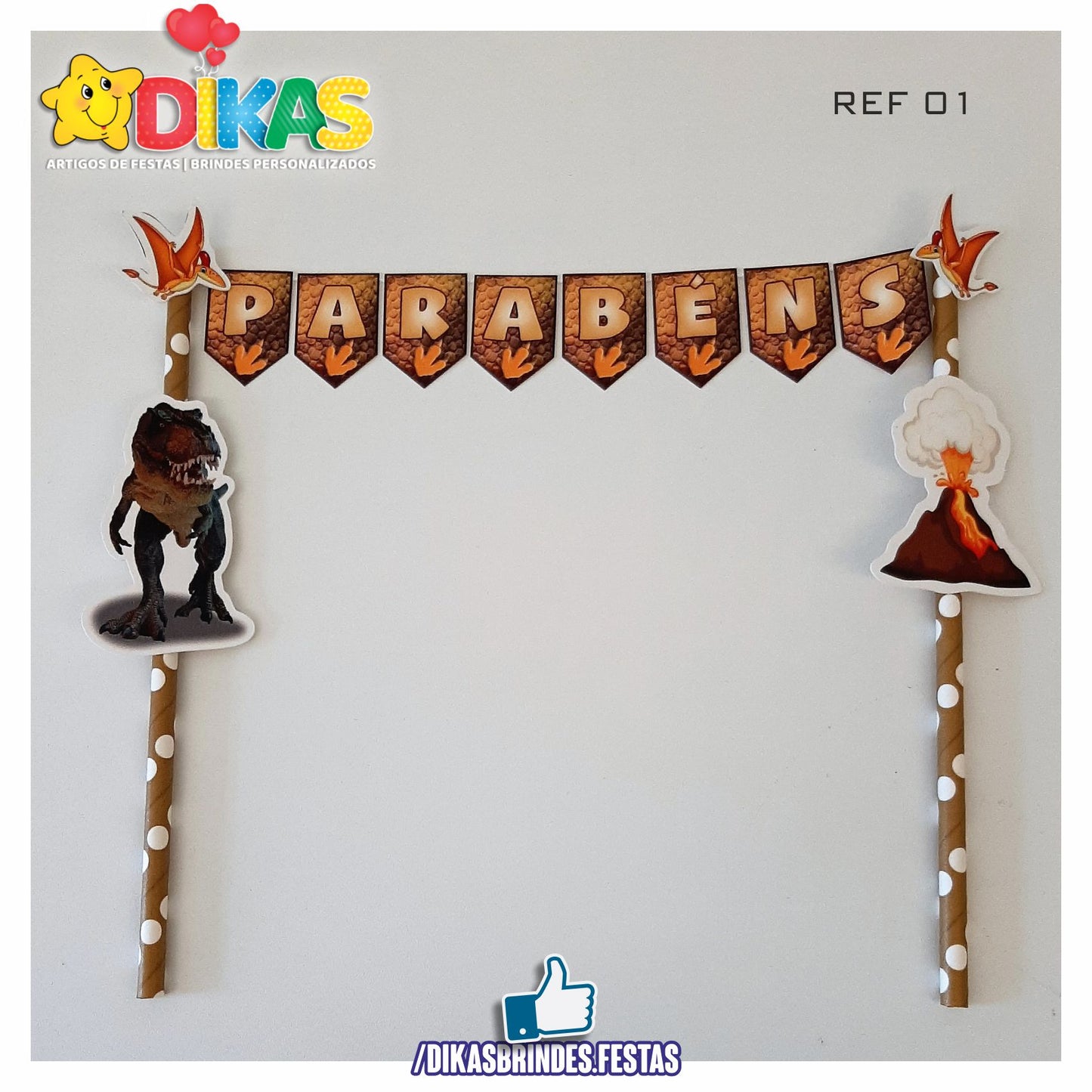 BANDEIRINHA DECORATIVA PARA BOLO - DINOSSAUROS