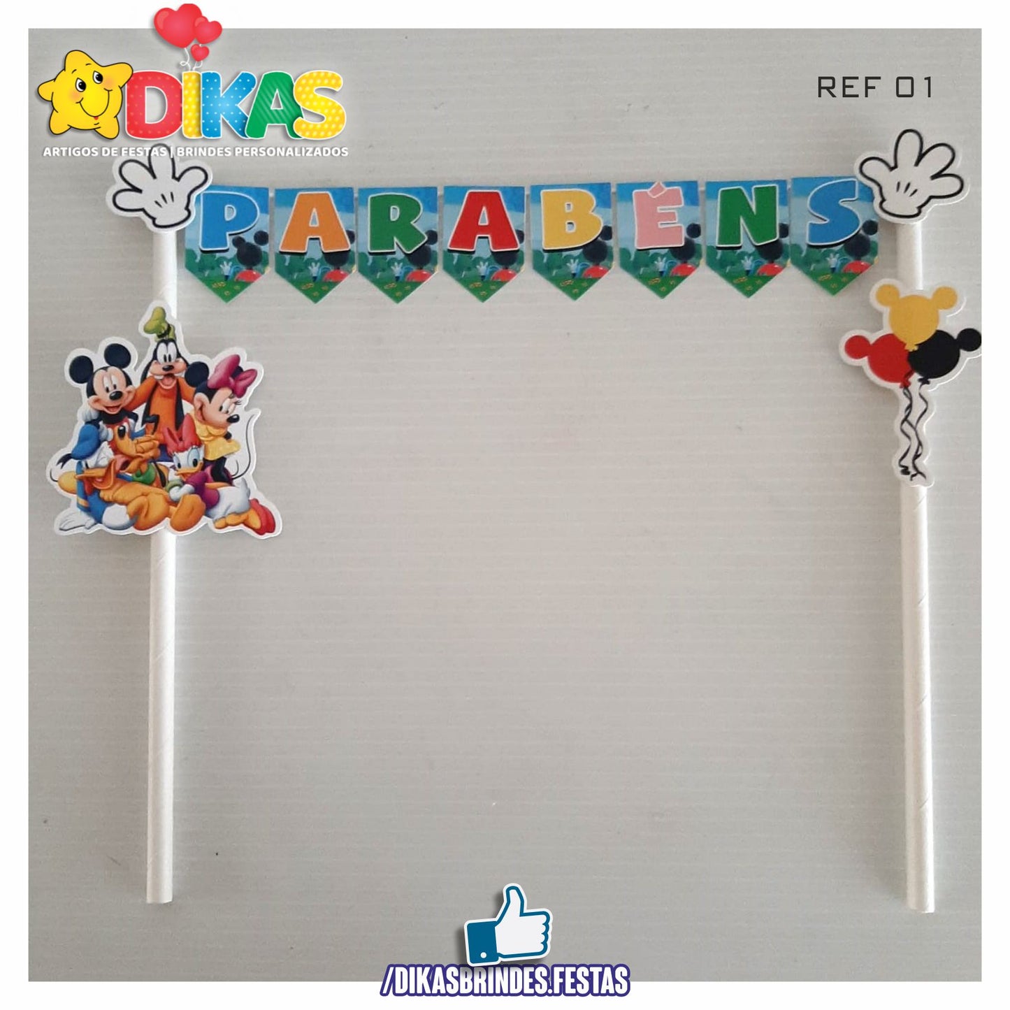 BANDEIRINHA DECORATIVA PARA BOLO - MICKEY E OS AMIGOS