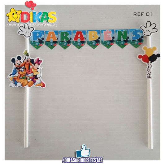 BANDEIRINHA DECORATIVA PARA BOLO - MICKEY E OS AMIGOS