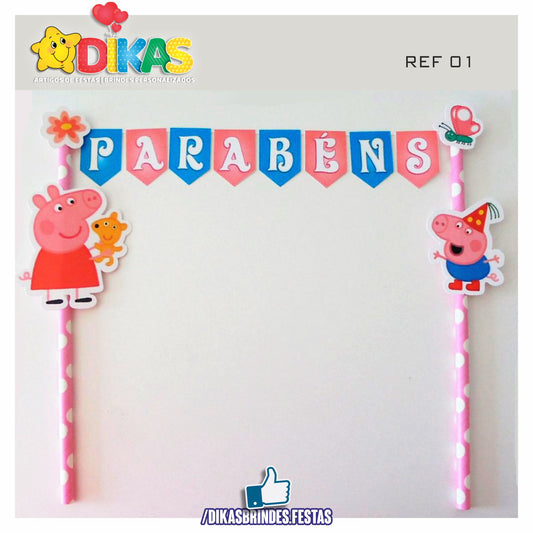 BANDEIRINHA DECORATIVA PARA BOLO - PORQUINHA PEPPA