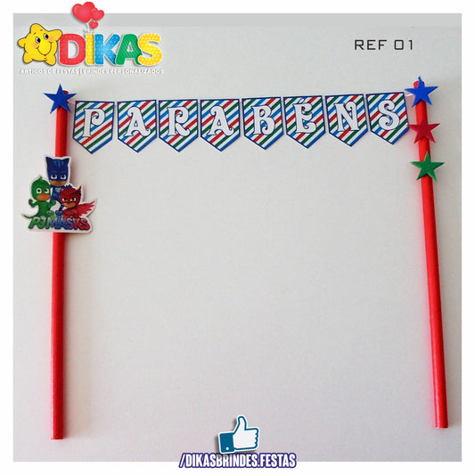 BANDEIRINHA DECORATIVA PARA BOLO - PJMASKS