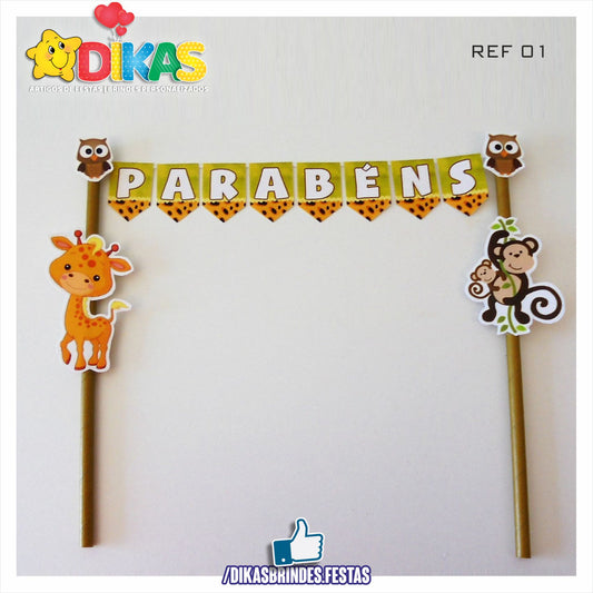 BANDEIRINHA DECORATIVA PARA BOLO - ANIMAIS DA SELVA