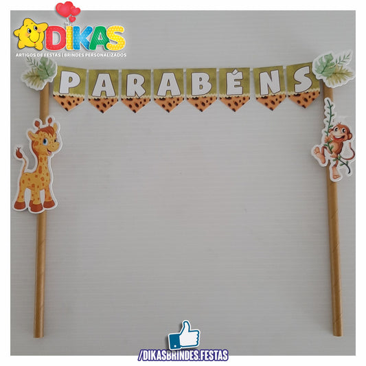 BANDEIRINHA DECORATIVA PARA BOLO - ANIMAIS DA SELVA