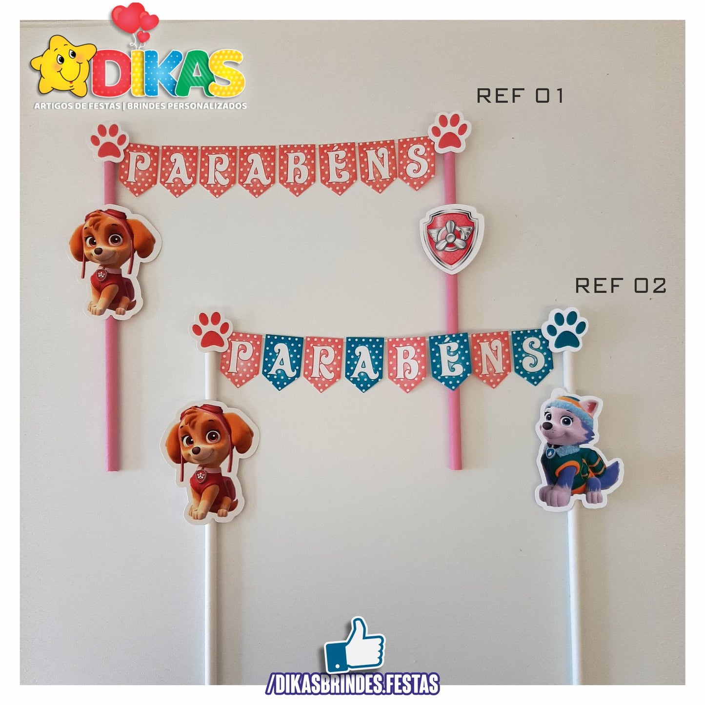 BANDEIRINHA DECORATIVA PARA BOLO - PATRULHA PATA SKYE