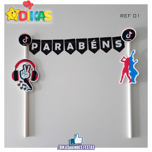 BANDEIRINHA DECORATIVA PARA BOLO - TIK TOK