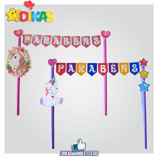 BANDEIRINHA DECORATIVA PARA BOLO - UNICÓRNIO