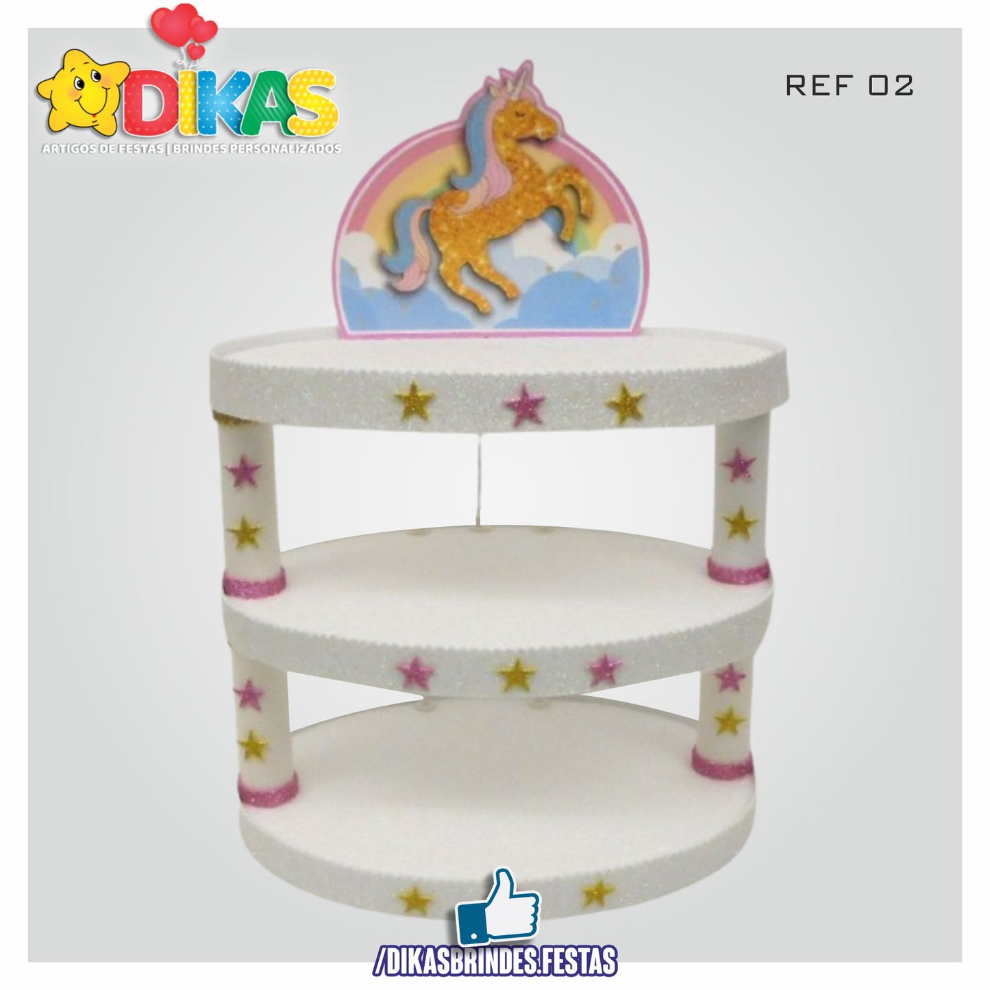 SUPORTE ARTESANAL C/ 3 BANDEJAS - UNICÓRNIO