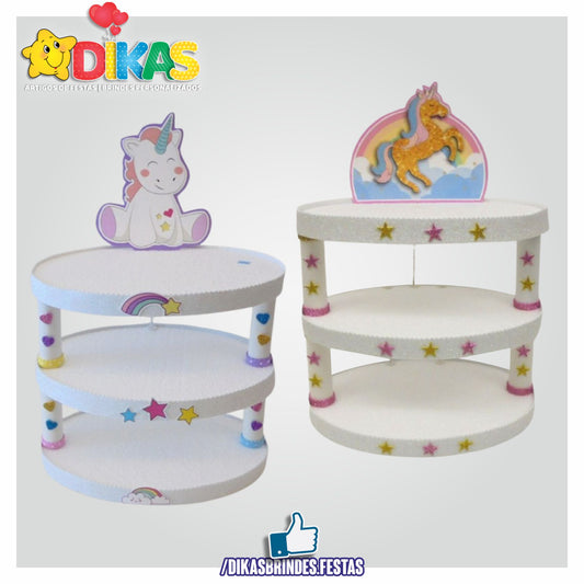SUPORTE ARTESANAL C/ 3 BANDEJAS - UNICÓRNIO