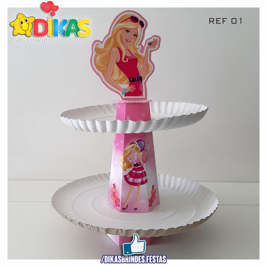 SUPORTE ARTESANAL C/ 2 PRATOS - BARBIE