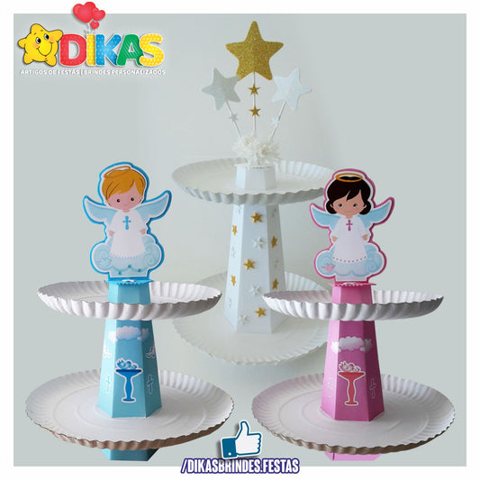 SUPORTE ARTESANAL C/ 2 PRATOS - BATIZADO