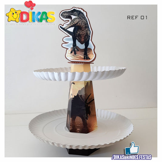 SUPORTE ARTESANAL C/ 2 PRATOS - DINOSSAUROS
