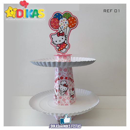 SUPORTE ARTESANAL C/ 2 PRATOS - HELLO KITTY