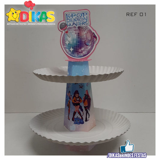 SUPORTE ARTESANAL C/ 2 PRATOS - GUERREIRAS DO K-POP