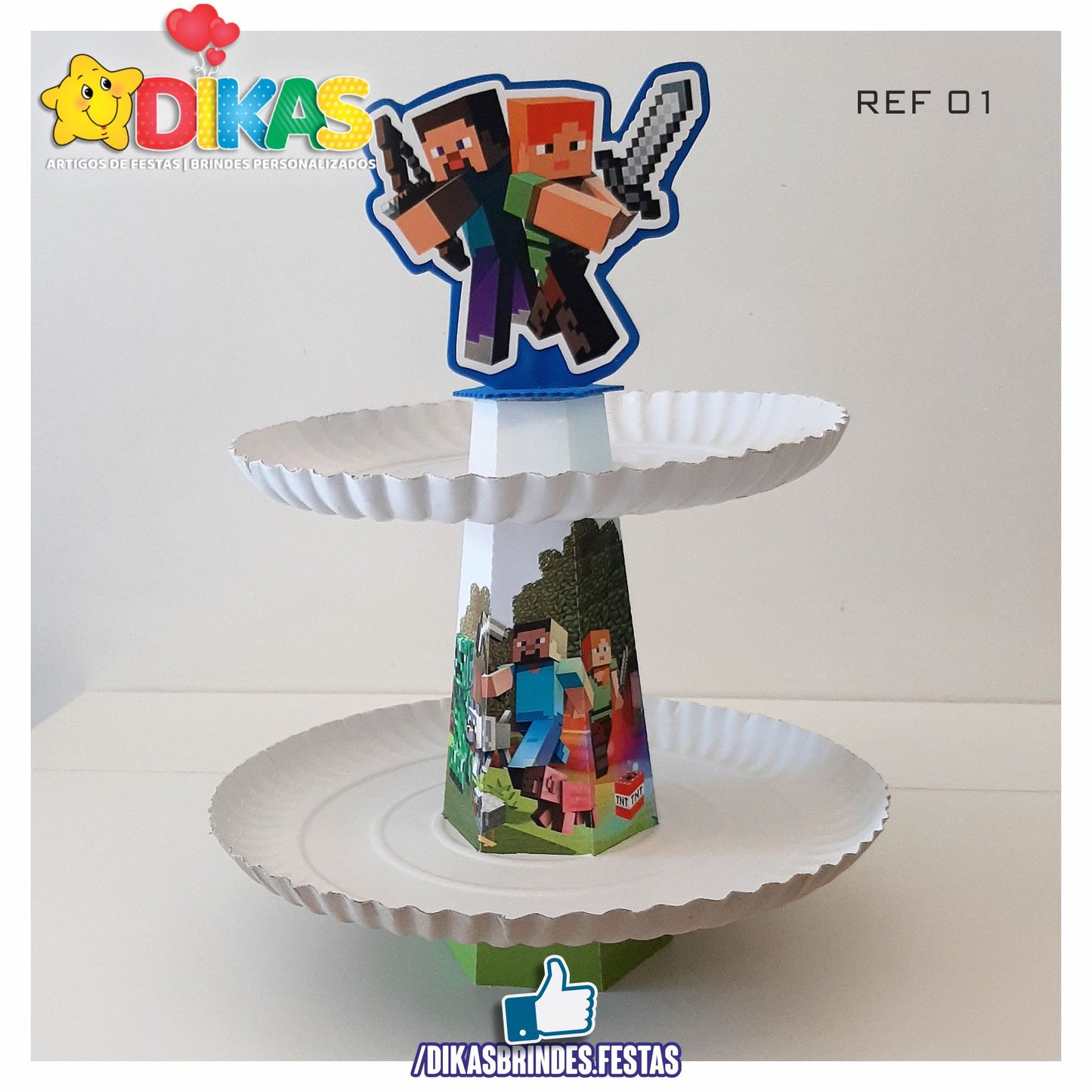 SUPORTE ARTESANAL C/ 2 PRATOS - MINECRAFT