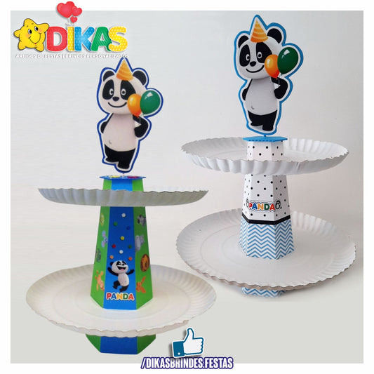 SUPORTE ARTESANAL C/ 2 PRATOS - PANDA E OS AMIGOS
