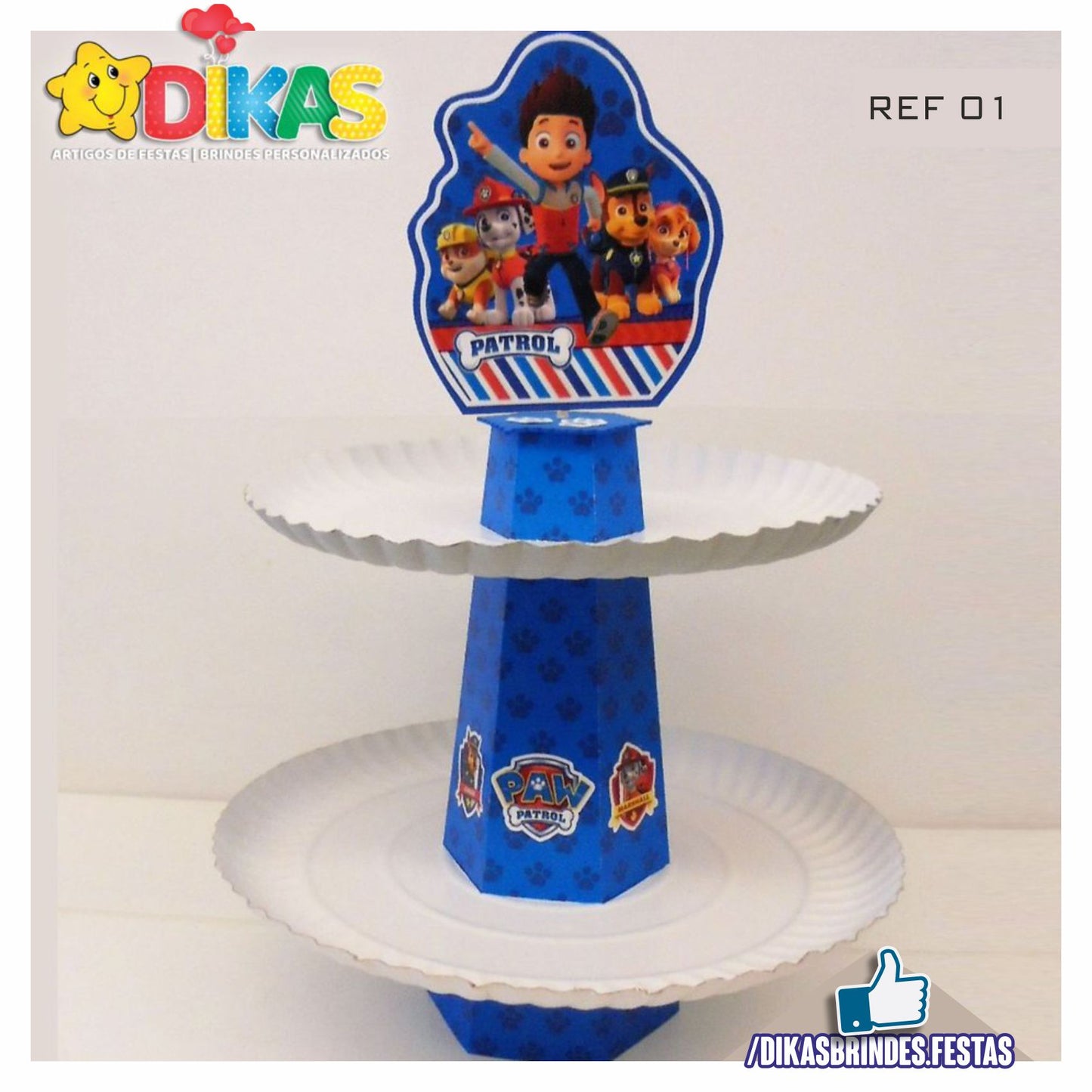 SUPORTE ARTESANAL C/ 2 PRATOS - PATRULHA PATA